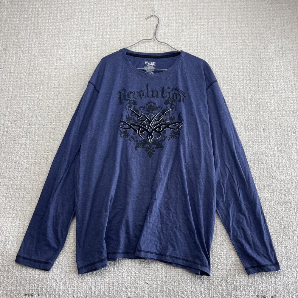 Y2K Rivet61 Reverse Stitch Long Sleeve Shirt Gothic Grunge Cyber Tribal Sz 2XL